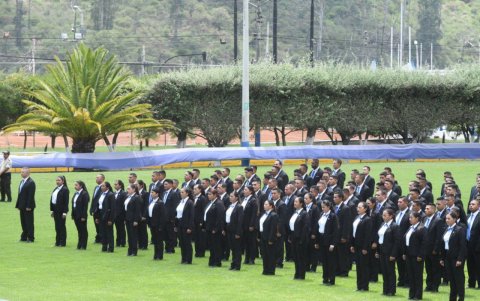 Personal. Uniformados de la Policía Nacional que se encargarán de la custodia de los aspirantes a la presidencia y vicepresidencia de Ecuador. Son 288 en total.