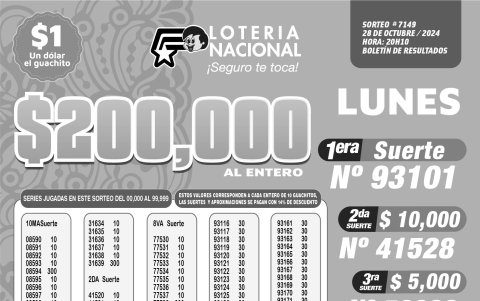 BOLETIN LOTERIA 7149 + SUPER TOMBOLA LUNES 28 DE OCTUBRE 2024