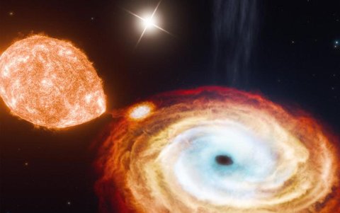 Representación artística del agujero negro binario de rayos X V404 Cygni.