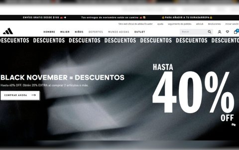 Página oficial de Adidas con descuento por el 'Black November'.