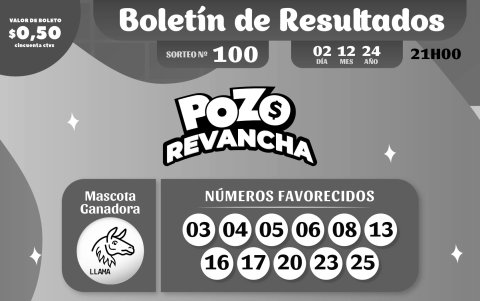BOLETIN POZO 1113, REVANCHA 100 LUNES 2 DE DICIEMBRE 2024