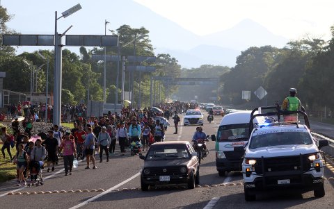 La caravana con más de 1.500 migrantes que partió esta semana de la frontera sur de México.