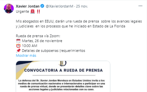 Captura de pantalla de mensaje de Xavier Jordán.