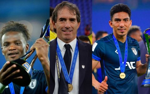 Andrés Micolta, Guillermo Almada y Ángel Mena del Pachuca FC.