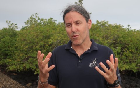 El biólogo español Nicolás Moity durante una entrevista en la isla Santa Cruz.