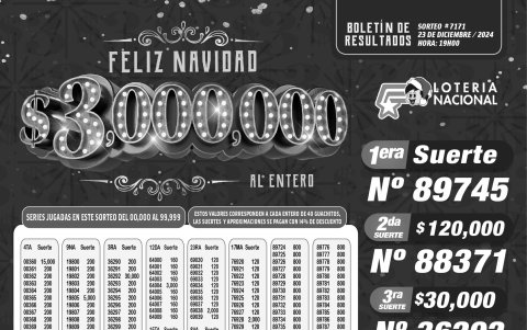 BOLETIN LOTERIA 7171 LUNES 23 DE DICIEMBRE 2024