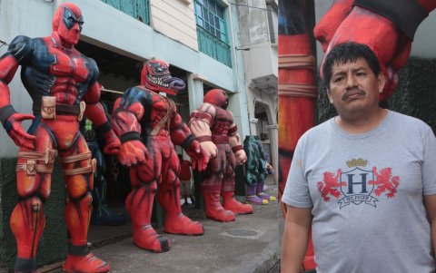 Luis Ronquillo es un artista plástico que elabora monigotes de gran tamaño. Este 2024 el más vendido es Deadpool.