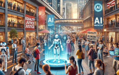 Una representación de ChatGTP acerca de los derechos humanos en una actividad callejera.