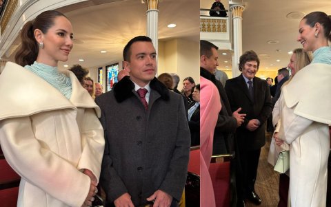 Daniel Noboa, junto a su esposa Lavinia Valbonesi, conversaron con los hermanos Milei.