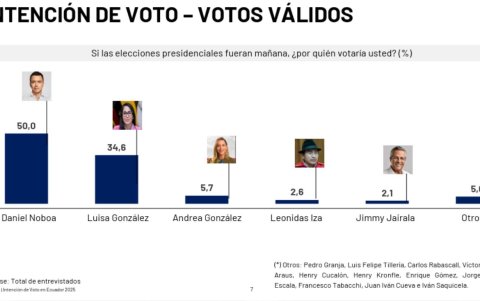 Ipsos es una encuestadora que publicó su último sondeo, en donde ganaría Daniel Noboa en primera vuelta.