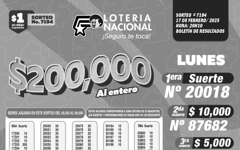 BOLETIN LOTERIA 7194 +  SUPER TOMBOLA - LUNES 17 DE FEBRERO 2025