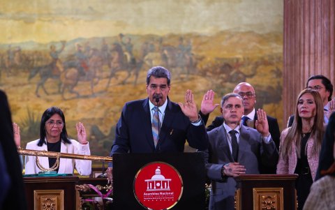 Nicolás Maduro hablando durante la Instalación del Congreso de Angostura este sábado, en Caracas (Venezuela).