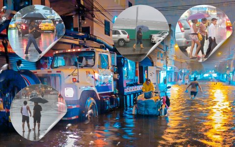 La intensa lluvia dejó varias postales en Guayaquil, decenas evidenciaron inundaciones, temor y congestionamiento vehicular.