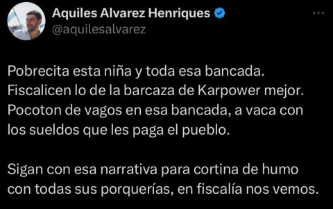 Mensaje de X de Aquiles Álvarez sobre Lucía Jaramillo.