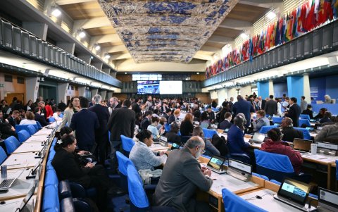 Los delegados llegan a la sala plenaria de la conferencia sobre biodiversidad COP16 en la sede de la Organización de las Naciones Unidas para la Alimentación y la Agricultura (FAO) en Roma.