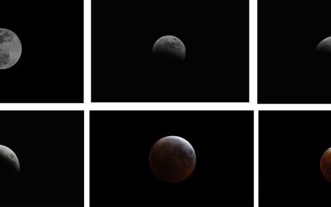 Combo con imágenes de la luna durante el progreso del eclipse durante la madrugada de este viernes en La Habana (Cuba).