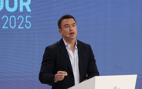 Daniel Noboa durante su intervención en el debate..