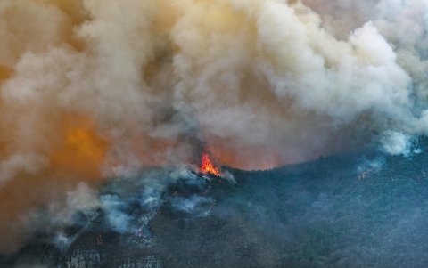 Las autoridades desplegaron desde este lunes 86 helicópteros para colaborar desde el aire en las labores de contención de las llamas.