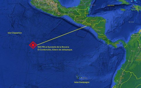 Ubicación. En el mapa se puede observar el punto donde fue interceptada la embarcación con los tres presuntos narcotraficantes ecuatorianos que llevaba la droga.