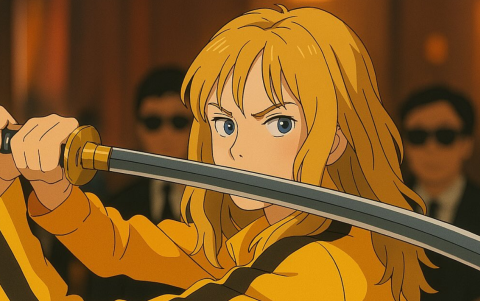 La feroz protagonista de Kill Bill, Beatrix Kiddo, transformada en una heroína del anime con la delicadeza visual de las películas de Studio Ghibli.