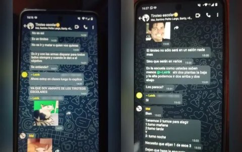 Captura de los mensajes de WhatsApp en los que estudiantes planeaban un ataque armado en la Escuela Media N°4