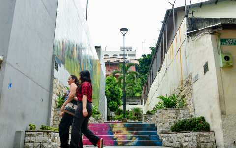 Residentes y quienes trabajan por la zona dicen que esta escalera que lleva al cerro Santa Ana, es utilizada por antisociales para huir.