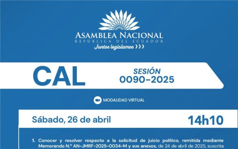 Esta es la convocatoria hecha por la presidenta de la Asamblea Viviana Veloz (RC).