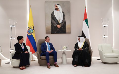 Noboa y la canciller Gabriela Sommerfeld se reunieron con el ministro de Justicia de Emiratos Árabes Unidos.