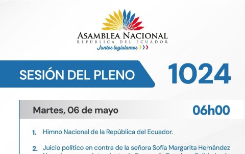 La convocatoria hecha por la presidenta de la Asamblea fue hecha para las 06:00.
