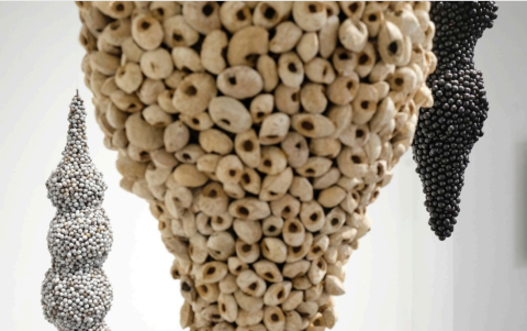 En su obra, Juana Córdova trabaja con semillas recogidas en la costa y la Amazonía