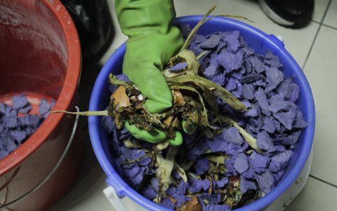 Para la mezcla, se necesita una proporción igual de residuos orgánicos y secos.