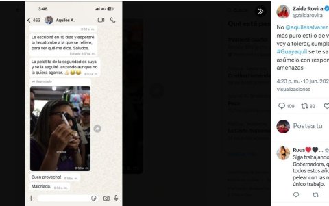 Rovira publica presunto chat con Aquiles Álvarez en redes
