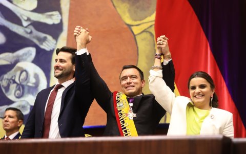 El presidente de la Asamblea Niels Olsen y de la República Daniel Noboa acordaron trabajar en conjunto en nombre de la gobernabilidad el 24 de mayo de 2025.