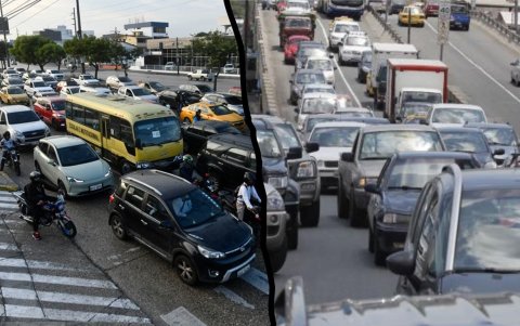 Para la congestión vehicular en la avenida Juan Tanca Marengo (izquierda), el Municipio de Guayaquil propone dos pasos a desnivel.