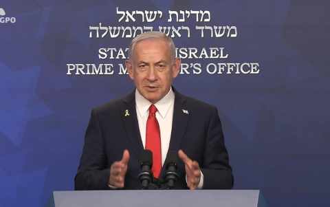 Captura de video tomada de la cuenta en X @netanyahu del primer ministro de Israel, Benjamin Netanyahu, durante una alocución.