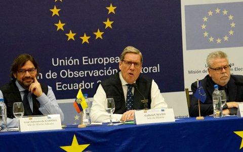 Gabriel Mato, durante la conferencia de prensa del 15 de abril de 2025 con los resultados preliminares de la observación electoral