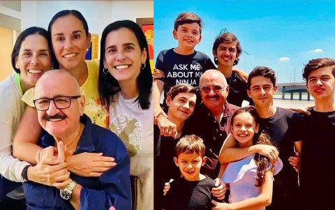 Miguel junto a sus hijas y nietos.