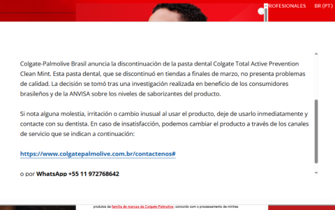 Comunicado de Colgate - Brasil