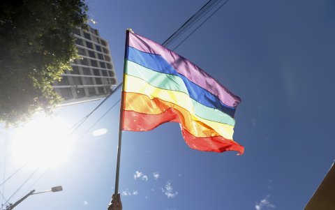 Los asistentes a la marcha del Orgullo estuvieron cobijados por la bandera arcoiris.