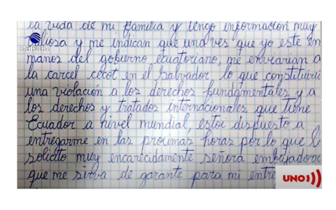 Supuesta carta de Fito a la embajadora de Colombia en Ecuador.