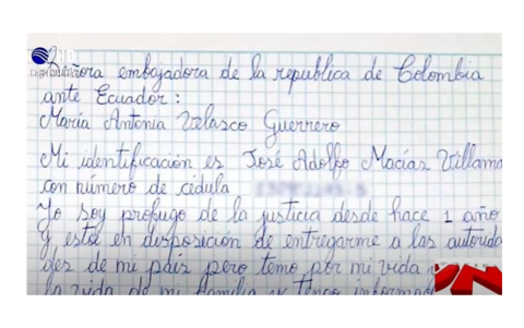 Supuesta carta de Fito a la embajadora de Colombia en Ecuador.