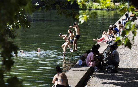 Un grupo de estudiantes se lanzan a las aguas del río Sena.