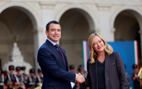 Daniel Noboa y Giorgia Meloni, Presidenta del Consejo de Ministros de Italia.