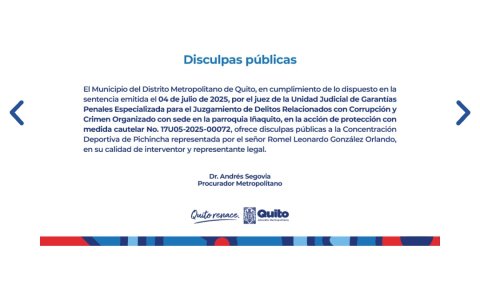 En la página web del Municipio se ofreció disculpas publicas a la Concentración Deportiva de Pichincha.