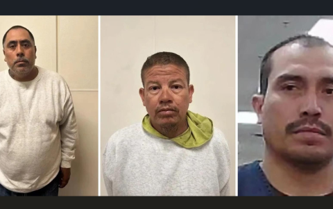 Fotografía de los indocumentados mexicanos Román Izquierdo (i), Juan Duarte-Velásquez (c), y el salvadoreño José Orellana, detenidos en California.