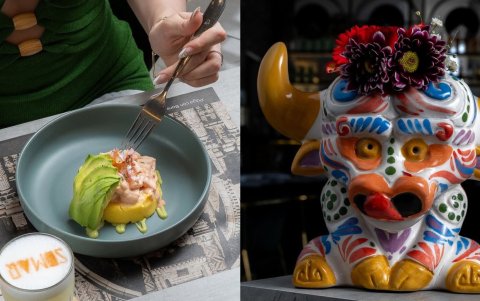 Nada más peruano que un plato Causa: puré de papa amarilla rellena, acompañada de aguacate. Al lado, un pisco servido en el tradicional Torito de Pucará.