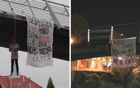 Varios carteles de protesta han aparecido en puentes de la ciudad de Cuenca
