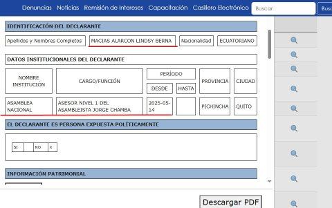 Contratación de Lindsy Berna Macías Alarcón en el despacho de Jorge Chamba.