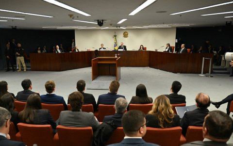 Vista general durante la primera sesión para emitir el veredicto en el juicio contra el expresidente Jair Bolsonaro y siete coacusados ​​principales en el Supremo Tribunal Federal.