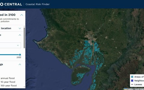 Zonas en riesgo en 2100, según el portal web https://app.climatecentral.org/